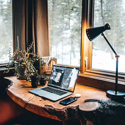 Desk with lamp.