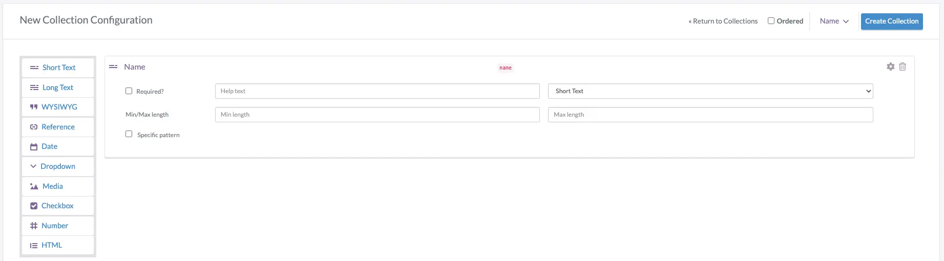 Configuration of our form collection in buttercms