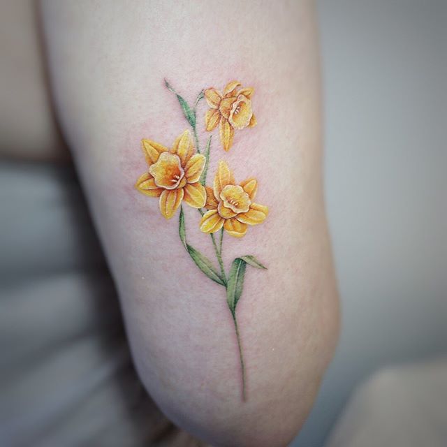 Beautiful yellow Daffodil in upper arm