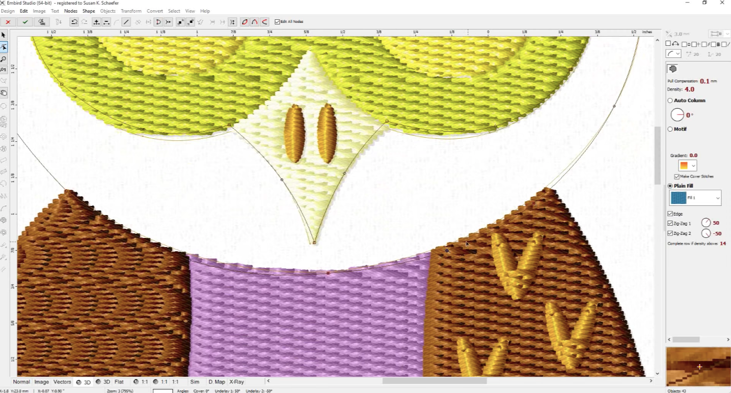 Digitizing an image in Embird embroidery software.