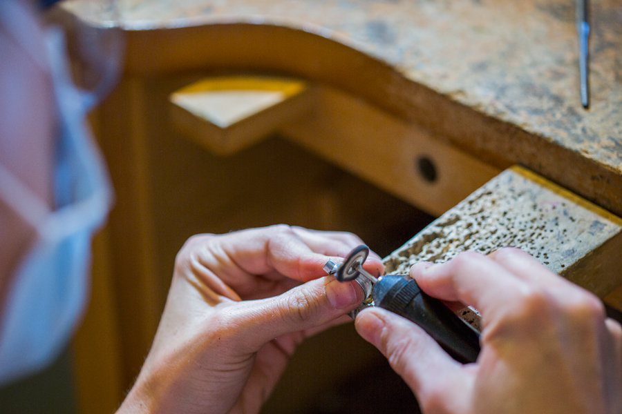 Using a flex shaft at a jeweler's bench