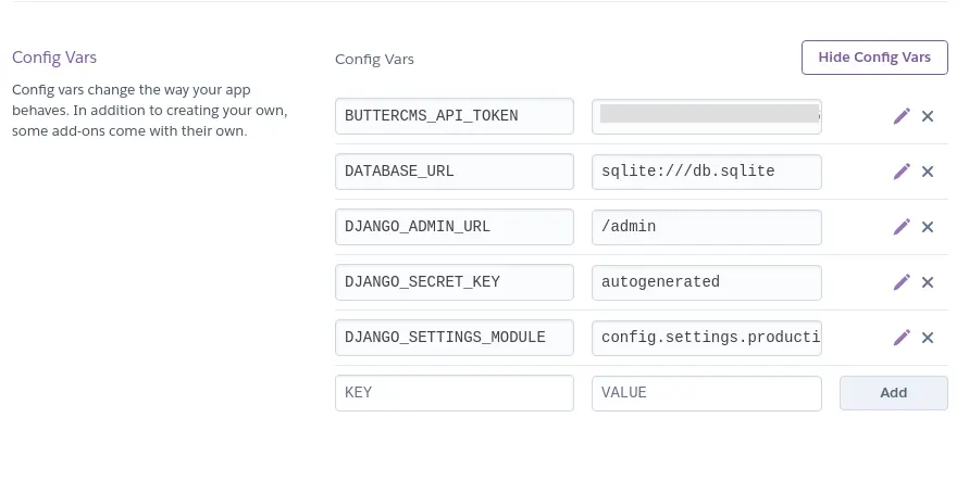 Config vars in Heroku