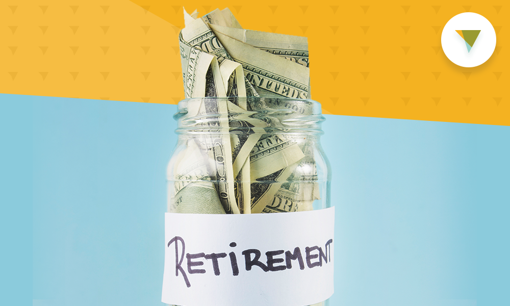 Jar of money with "retirement" written on it.