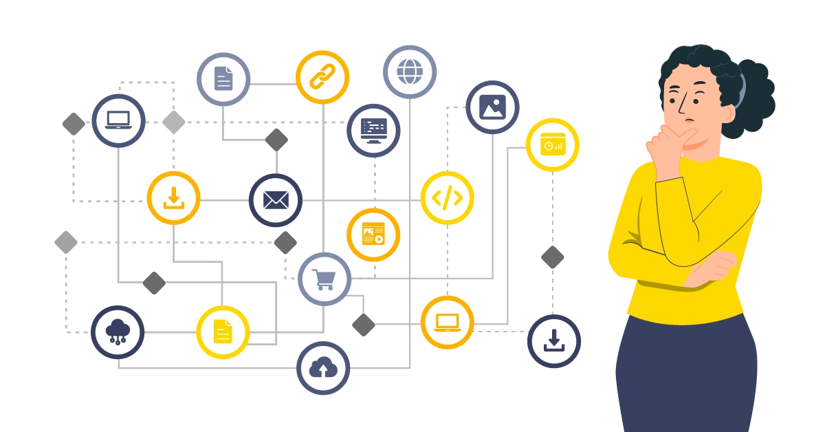 A woman looking at a complex system, complexity may be a side effect of going headless with Magento