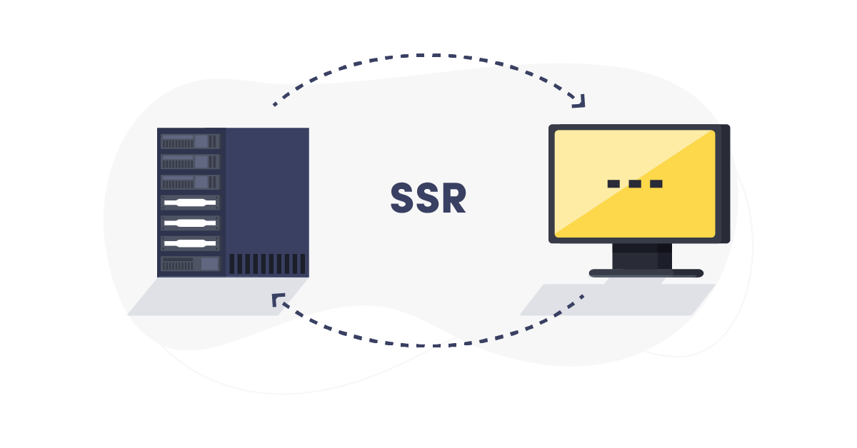 Illustration: A server and a computer (client side) requesting and sending information