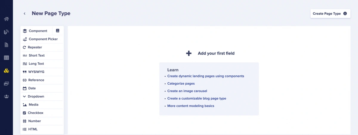 Configure New Page Type page