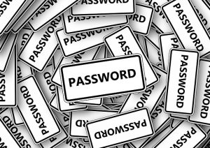 stack of signs saying password