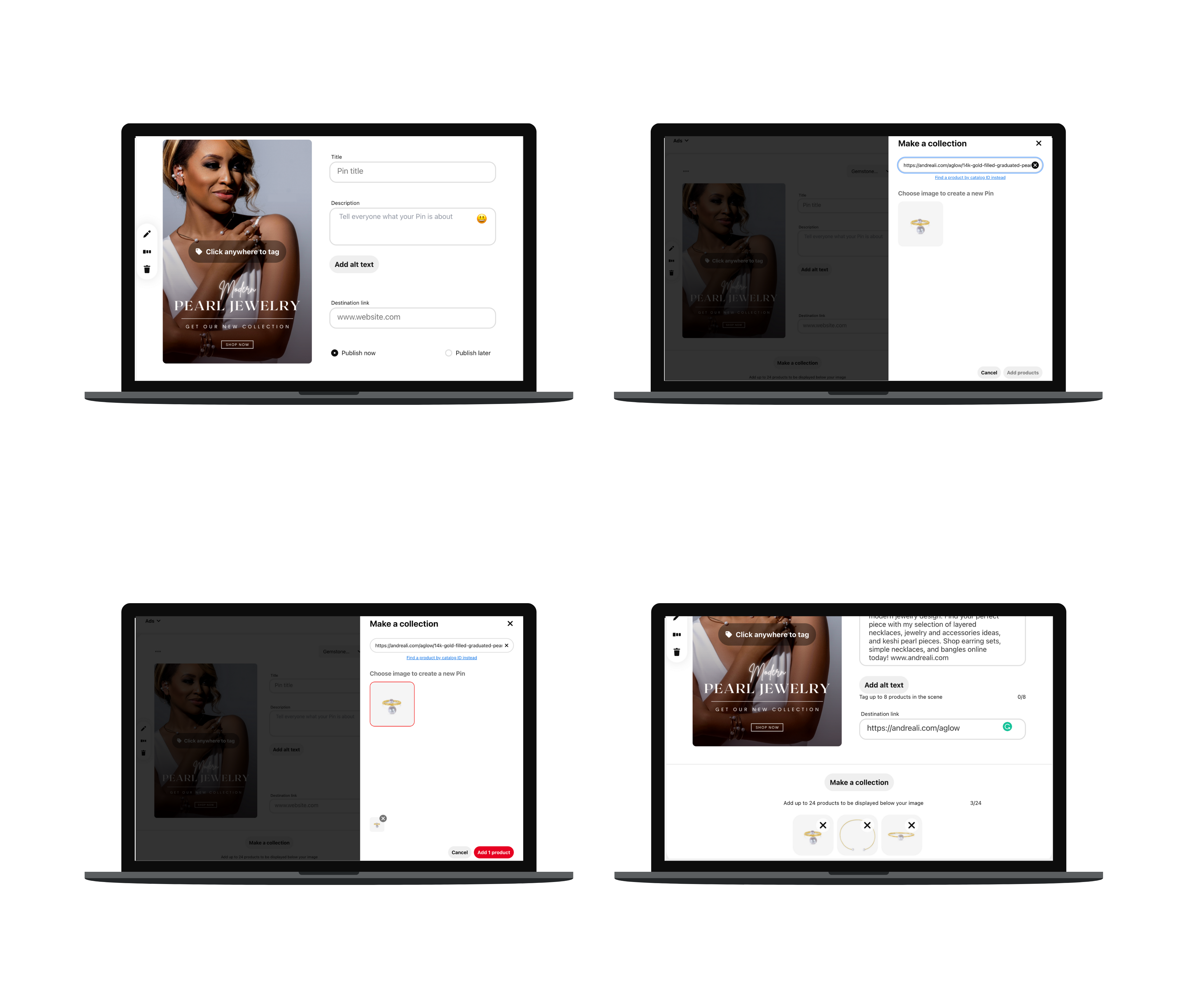 Mockup of product tagging feature on Pinterest on computer screens