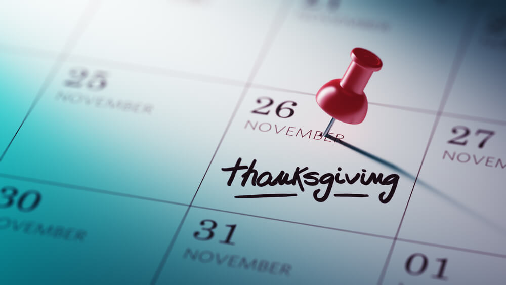 calendar with red pin on thanksgiving day