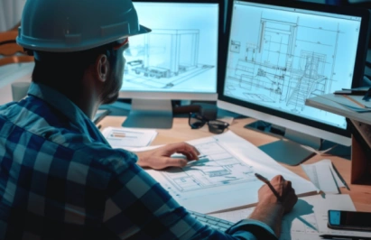 Man working on CAD on computer