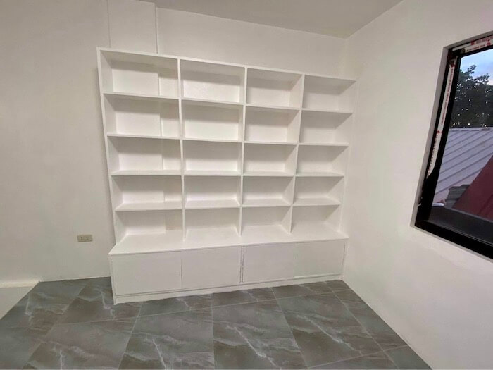 empty built in library shelves