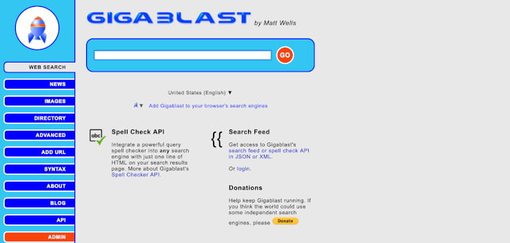 Gigablast search engine aggregator