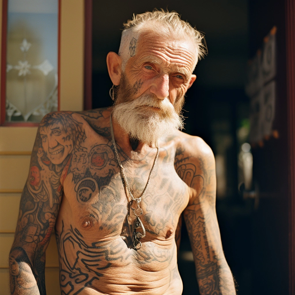 tattooed old man
