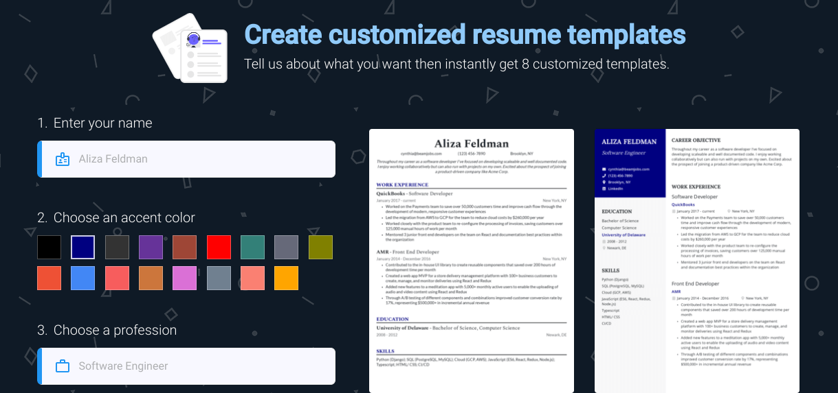 Customizable resume template options