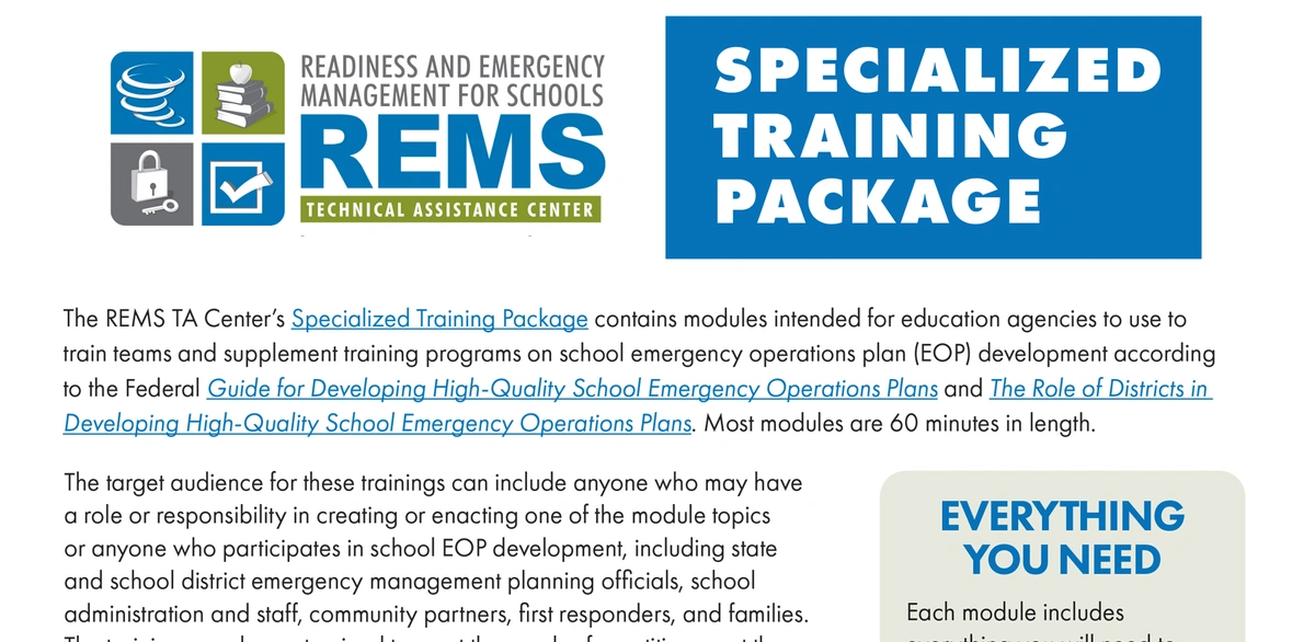 Readiness and Emergency Management for Schools Specialized Training Packages Brochure