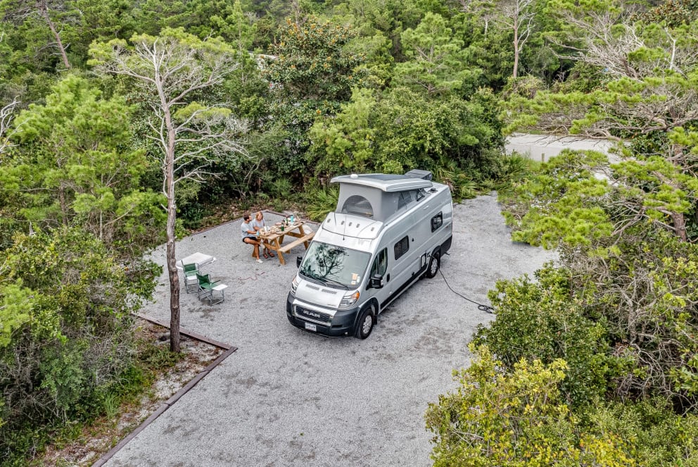 aerial shot of winnebago solis at florida campground