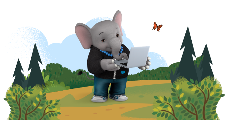 Ruth the elephant looking at a laptop