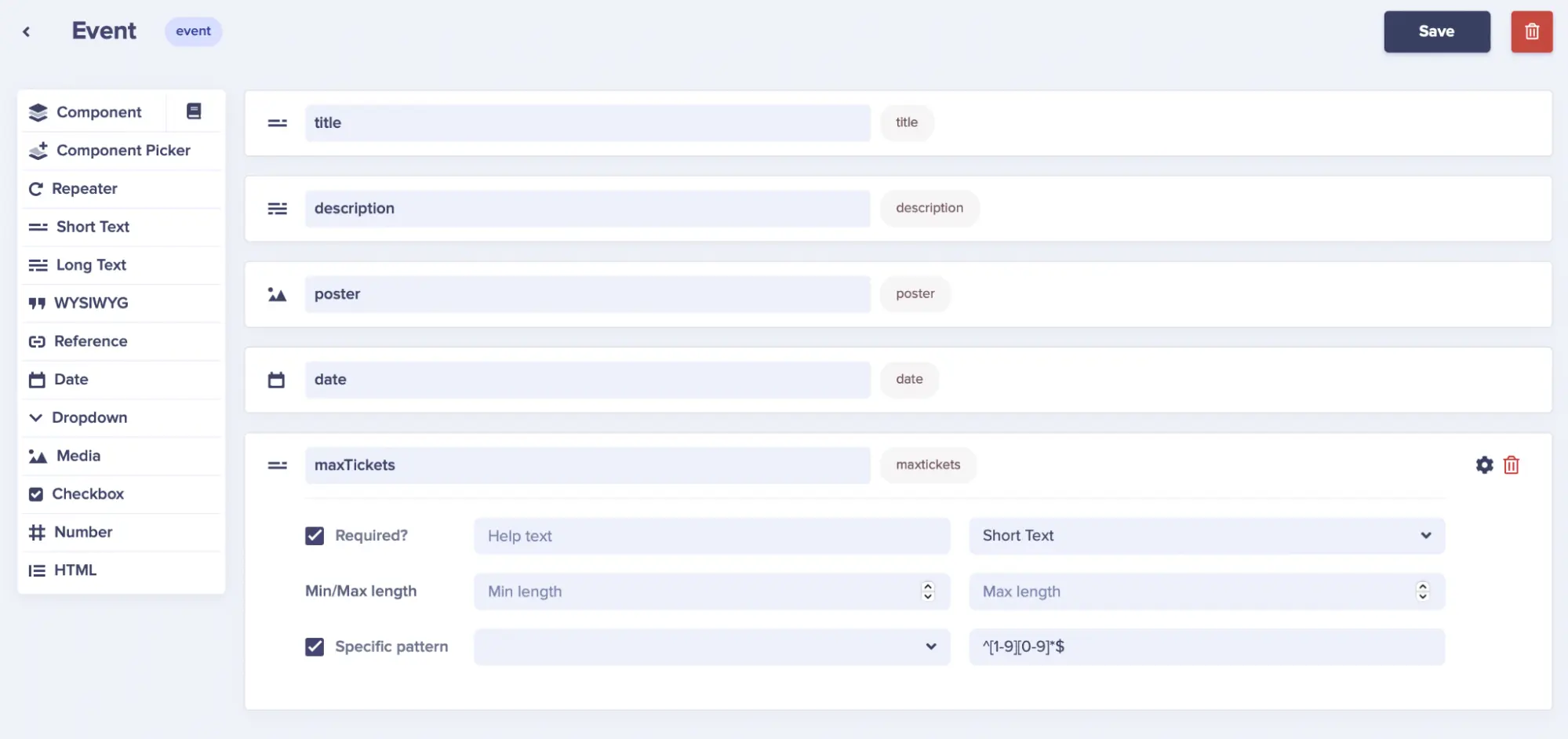 Event page type configuration