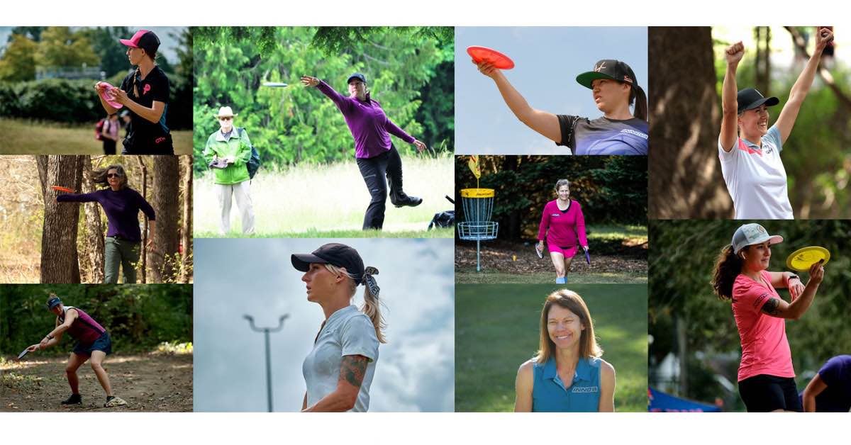 Collage of women disc golfers