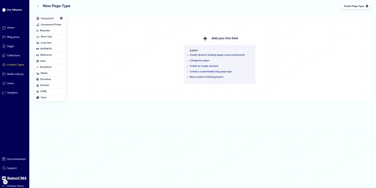 Page Type Page Configuration ButterCMS