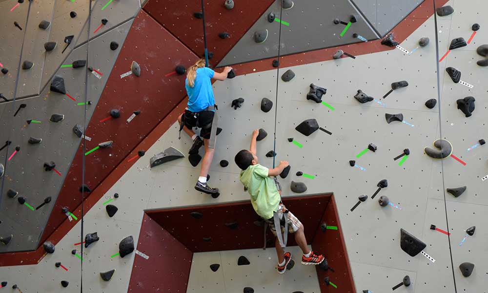 kids on a rock wall