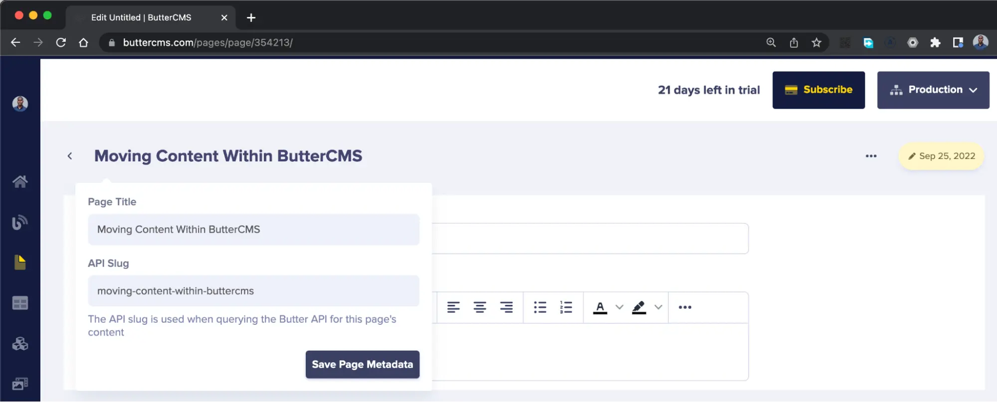 Fill in meta data for Moving Content Within ButterCMS kb article page