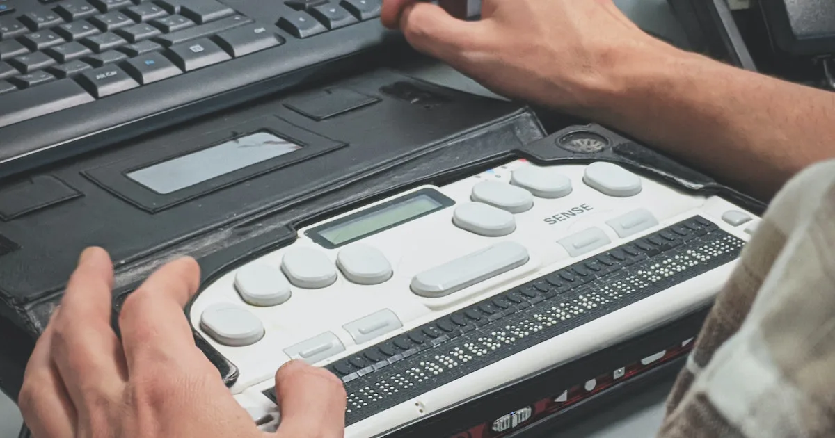 A braille reader for use on a computer to view websites and other content.