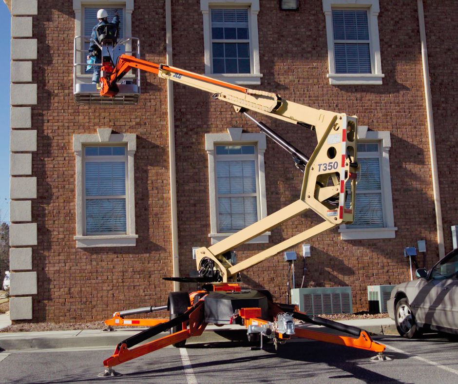 JLG towable boom lift working on windows