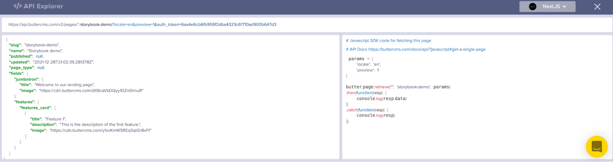 API explorer data in ButterCMS