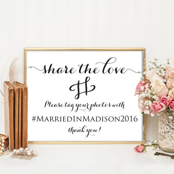 wedding hashtag signs and displays