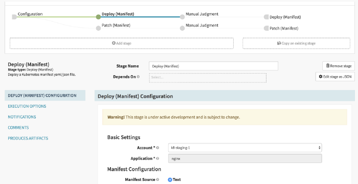 Deploy Manifest,Note: k8-staging-1 under Account Setting