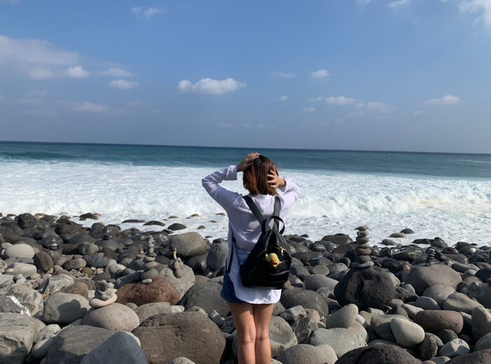 watching the angry waves in a rock formation in Batanes