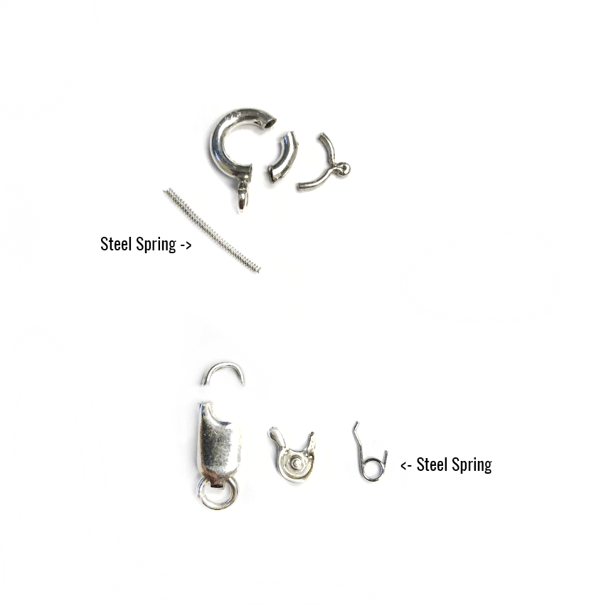 deconstructed spring ring clasp and lobster claw clasp