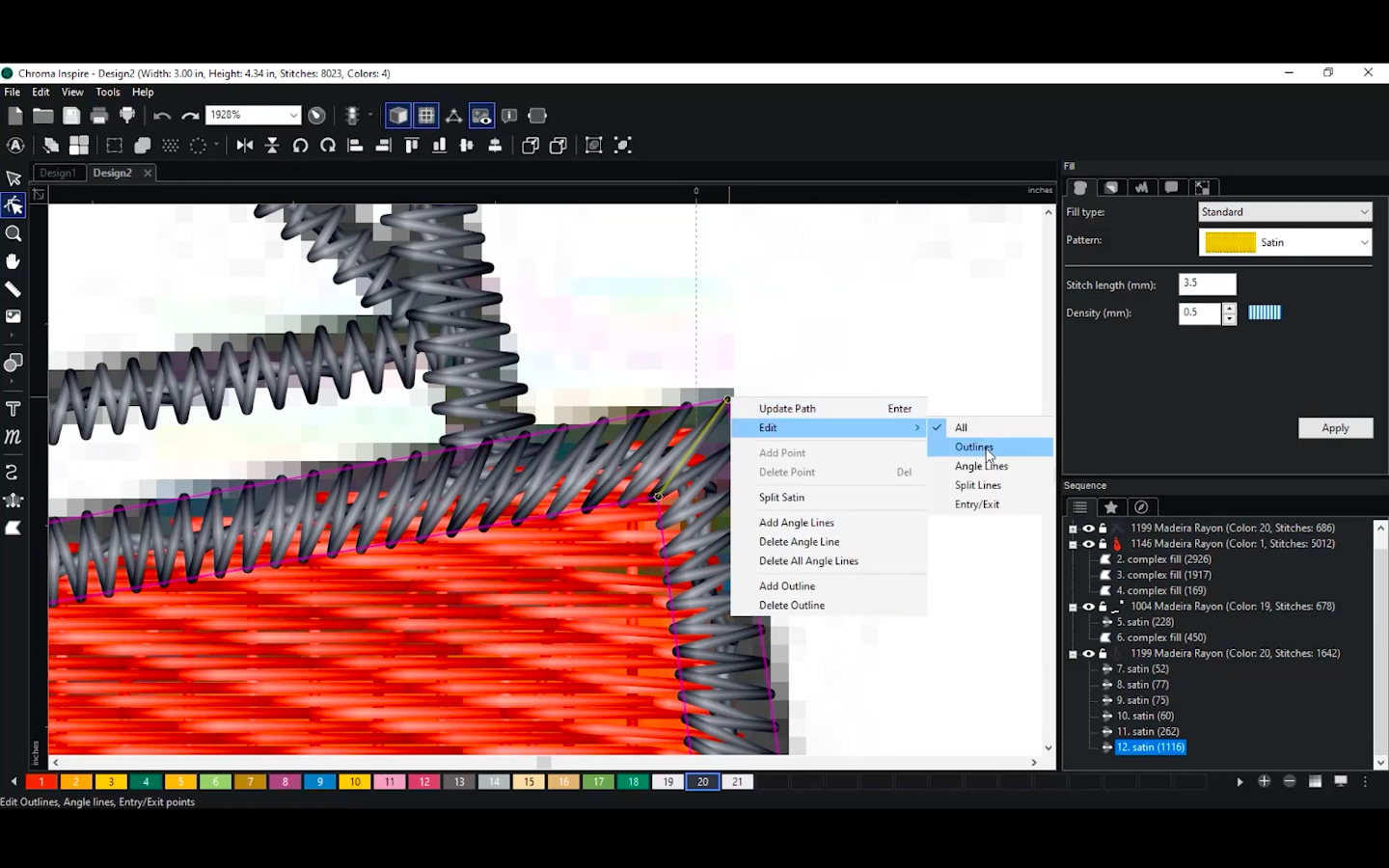 A digitizer working on an embroidery file in Ricoma's Chroma software