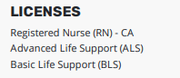 Licenses on a nursing resume 