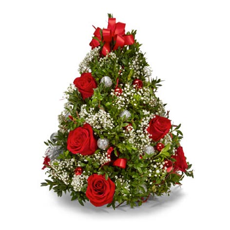 Red rose Christmas tree Christmas flowers gift delivery