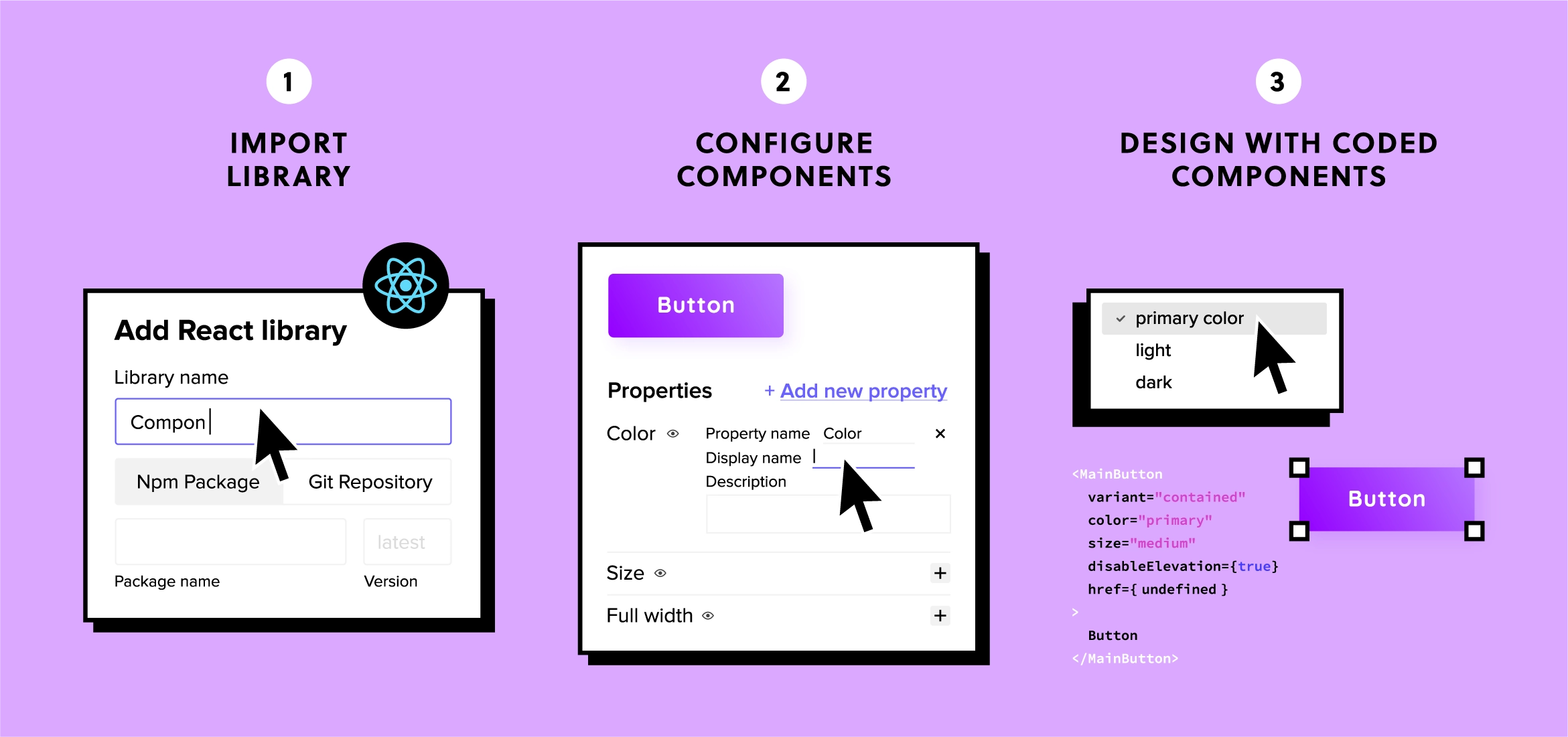 Publishing Coded Components<br/>is as easy as 1-2-3