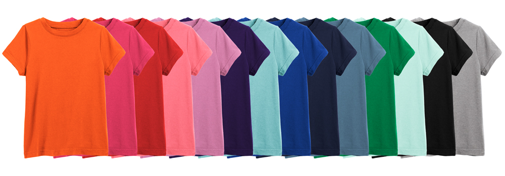 rainbow of plain solid color kids tee shirts 