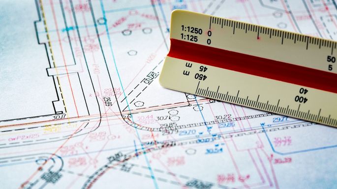 Architectural plan with scaled ruler