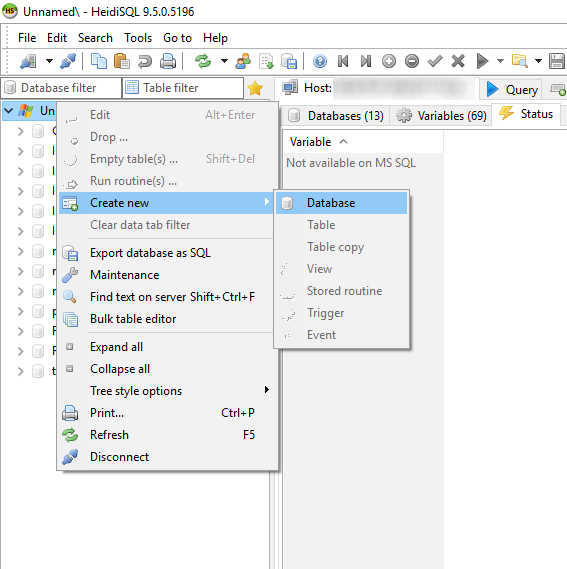 HeidiSQL Create Database