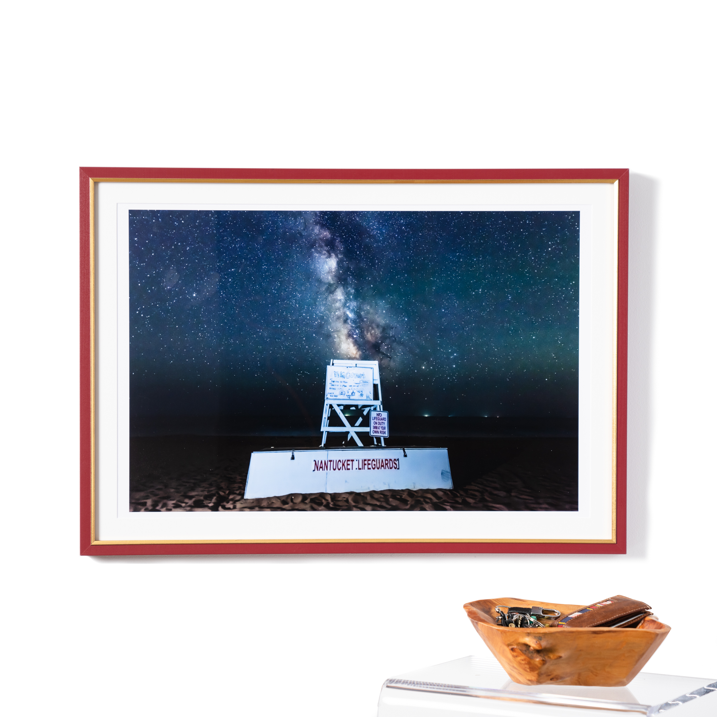 photo of lifeguard stand in red frame