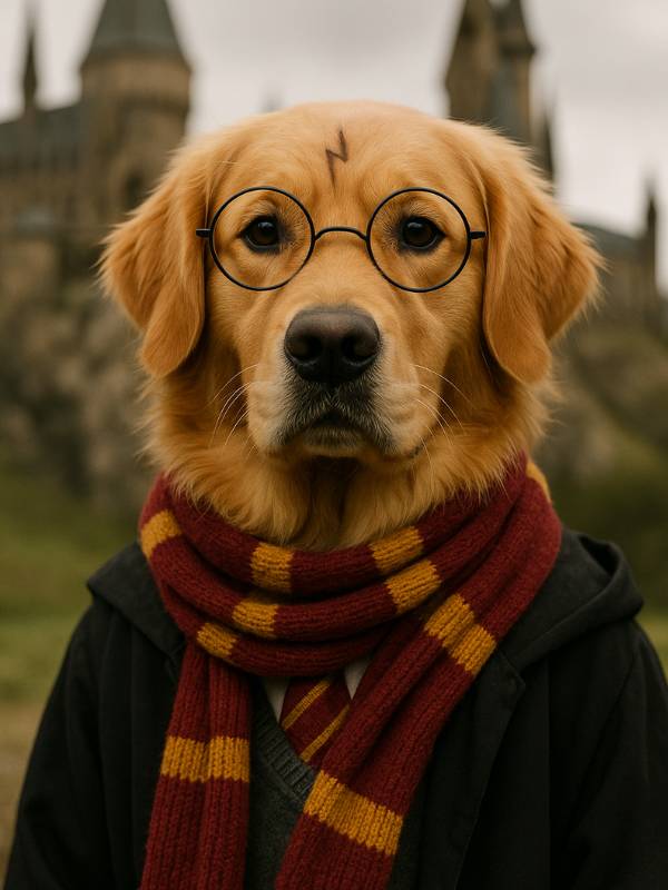 AI image of Harry Potter as a Golden Retriever