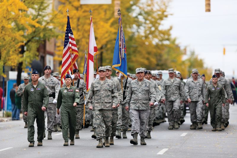 Soldiers in uniform at the Veterans Day Parade
