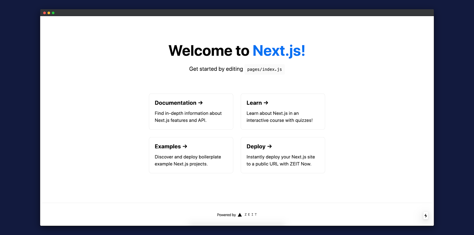 Screenshot: Next.js app on local