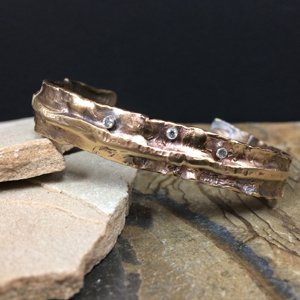 Fold-formed Brass Cuff with CZ's by Erica Stice