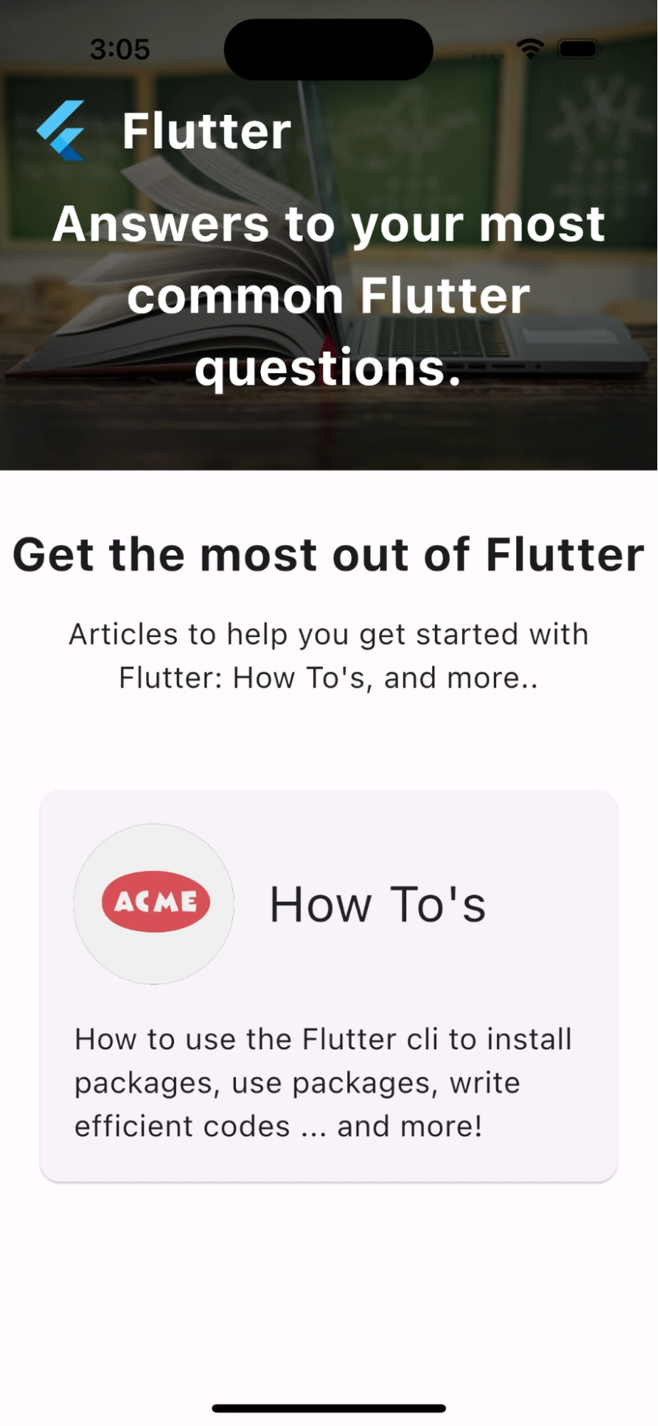 Flutter app tutorial home page