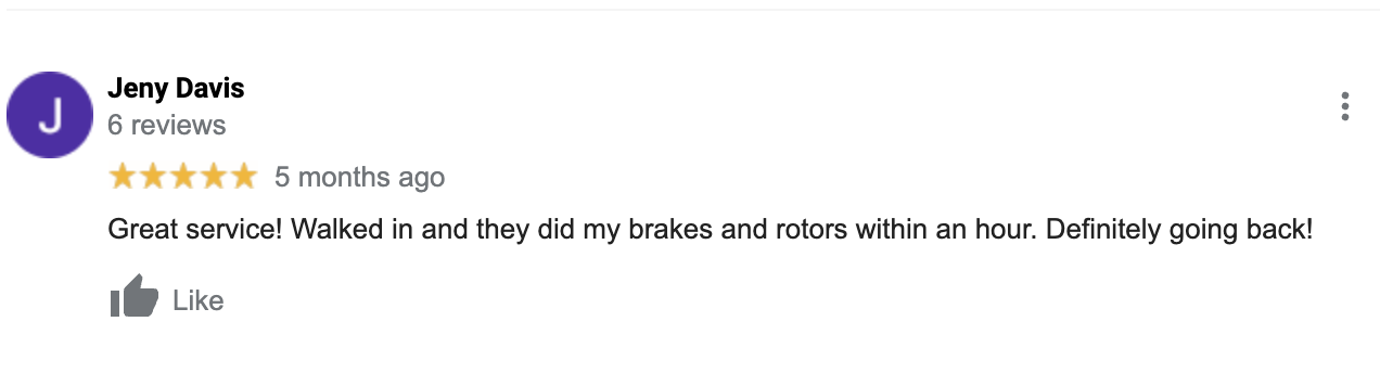 brakes for less - positive review - fast service.png