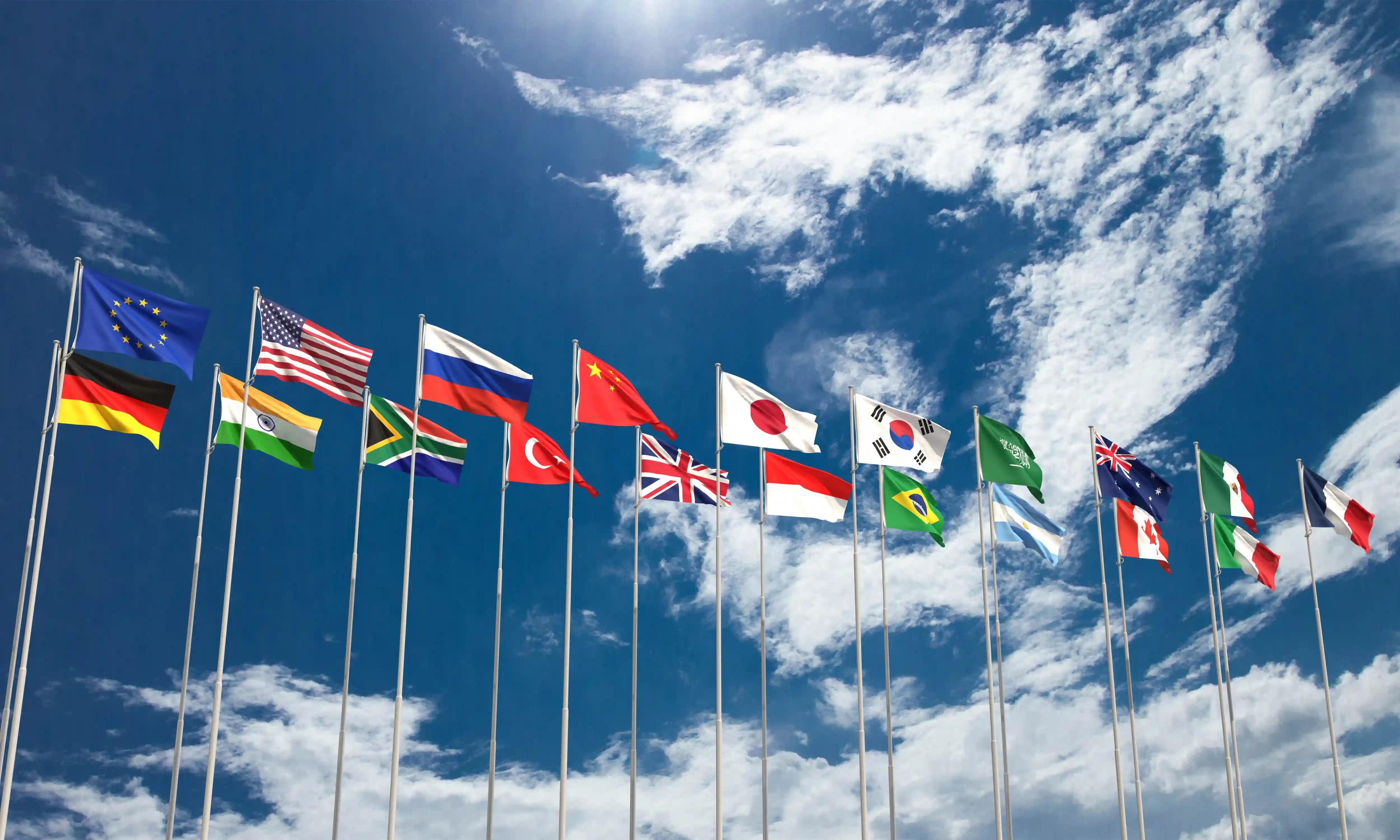 International flags representing global workforce and cross-border talent access