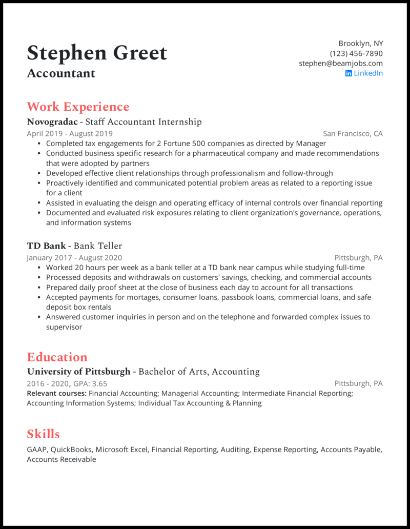 accountant entry level resume