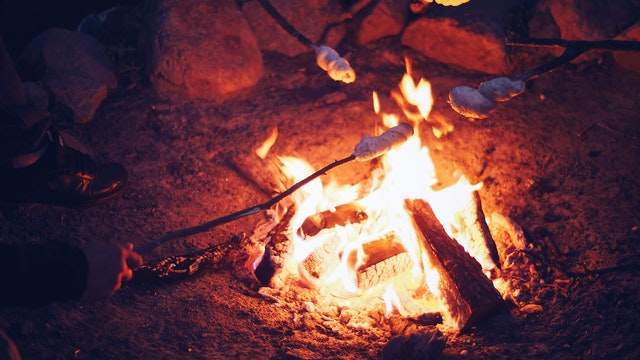 team building around the bonfire